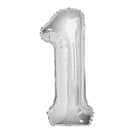 GLOBO METALIZADO NUMERO 1 PLATEADO