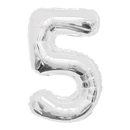 GLOBO METALIZADO NUMERO 5 PLATEADO