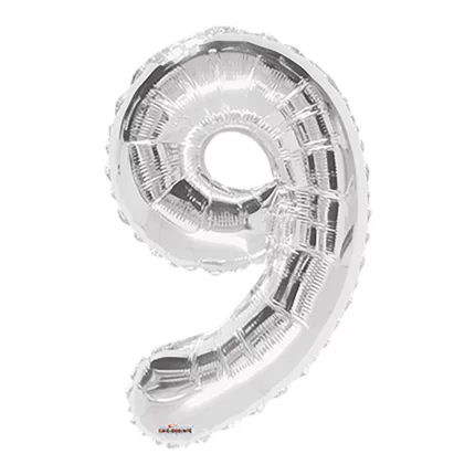 GLOBO METALIZADO NUMERO 9 PLATEADO