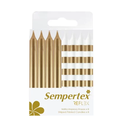 VELA IMPRESA RAYAS BLANCO-DORADO