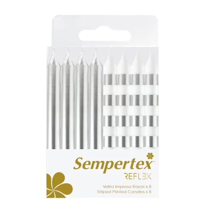 VELA IMPRESA RAYAS BLANCO-PLATA