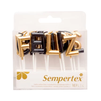 VELA DE LETRAS FELIZ CUMPLEAÑOS METAL DORADO NEGRO